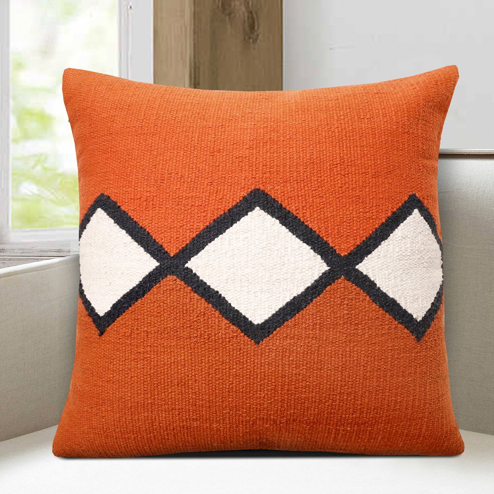 Ox Bay Hand-Woven Orange/White Geometric All-Natural Cotton Pillow Cover. Picture 8