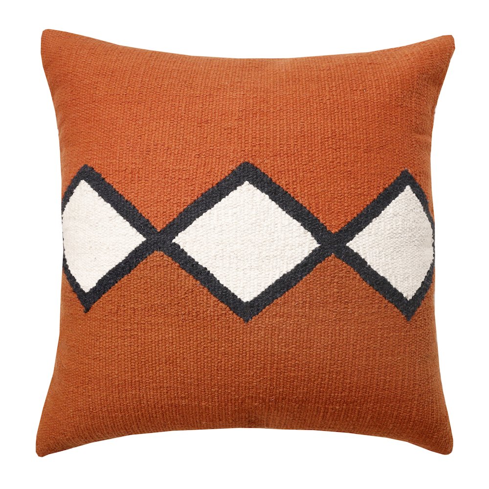 Ox Bay Hand-Woven Orange/White Geometric All-Natural Cotton Pillow Cover. Picture 1