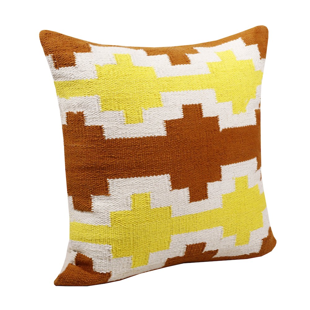 Ox Bay Hand-Woven White/Yellow Geometric All-Natural Cotton Pillow Cover. Picture 4