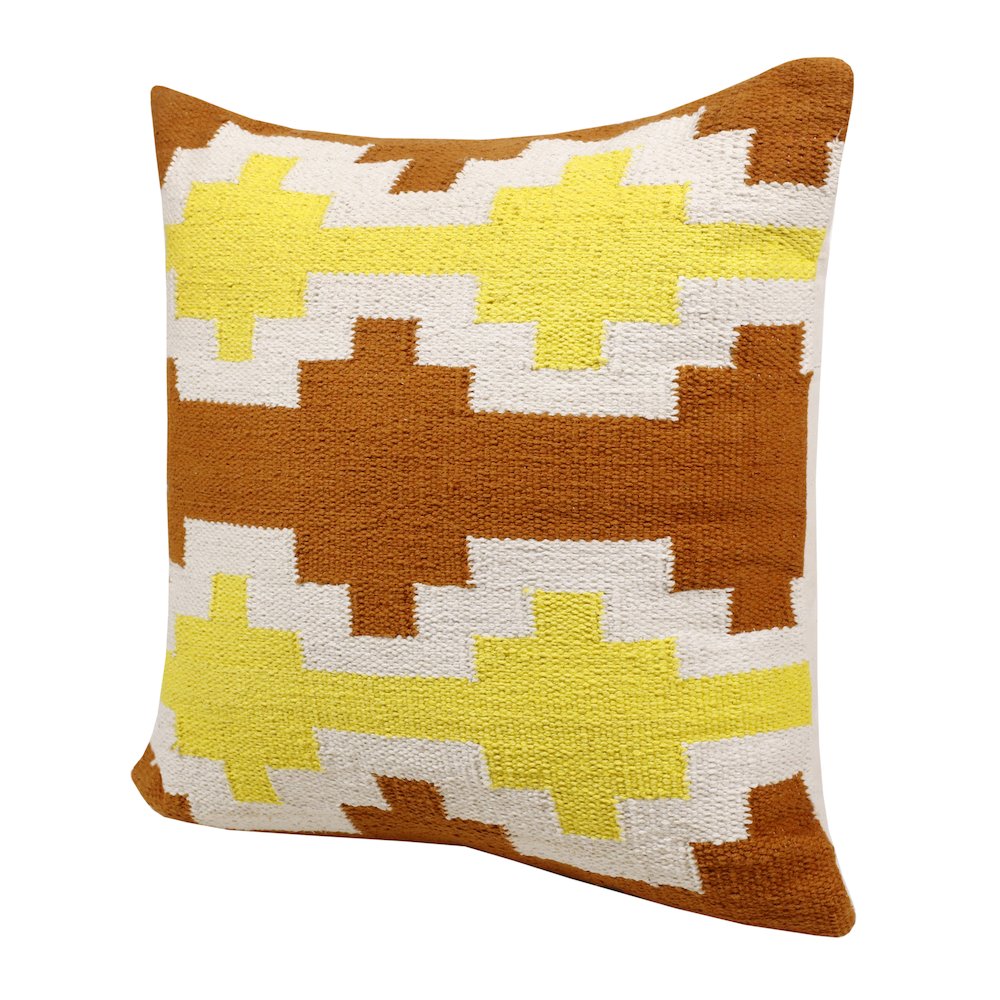 Ox Bay Hand-Woven White/Yellow Geometric All-Natural Cotton Pillow Cover. Picture 5