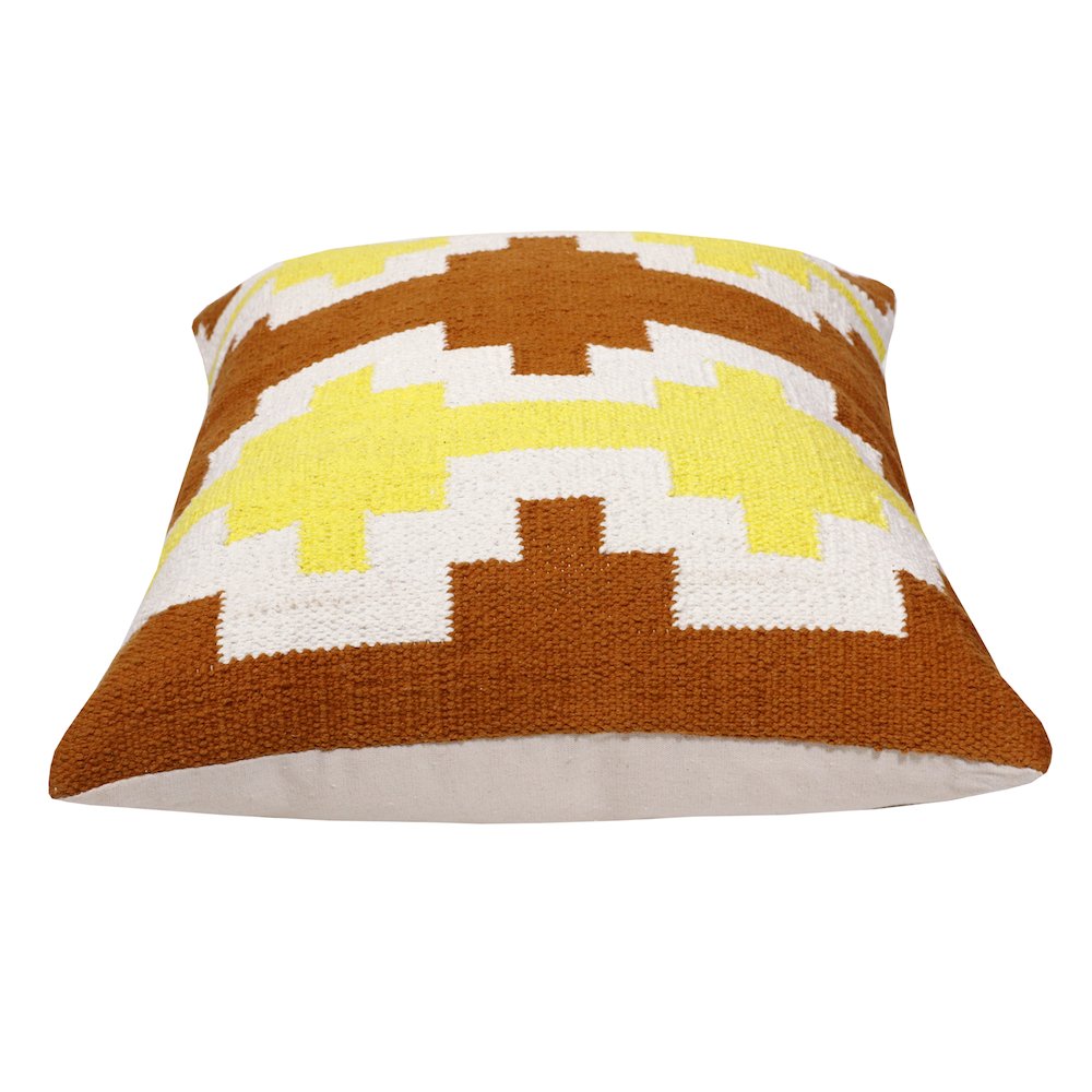 Ox Bay Hand-Woven White/Yellow Geometric All-Natural Cotton Pillow Cover. Picture 6