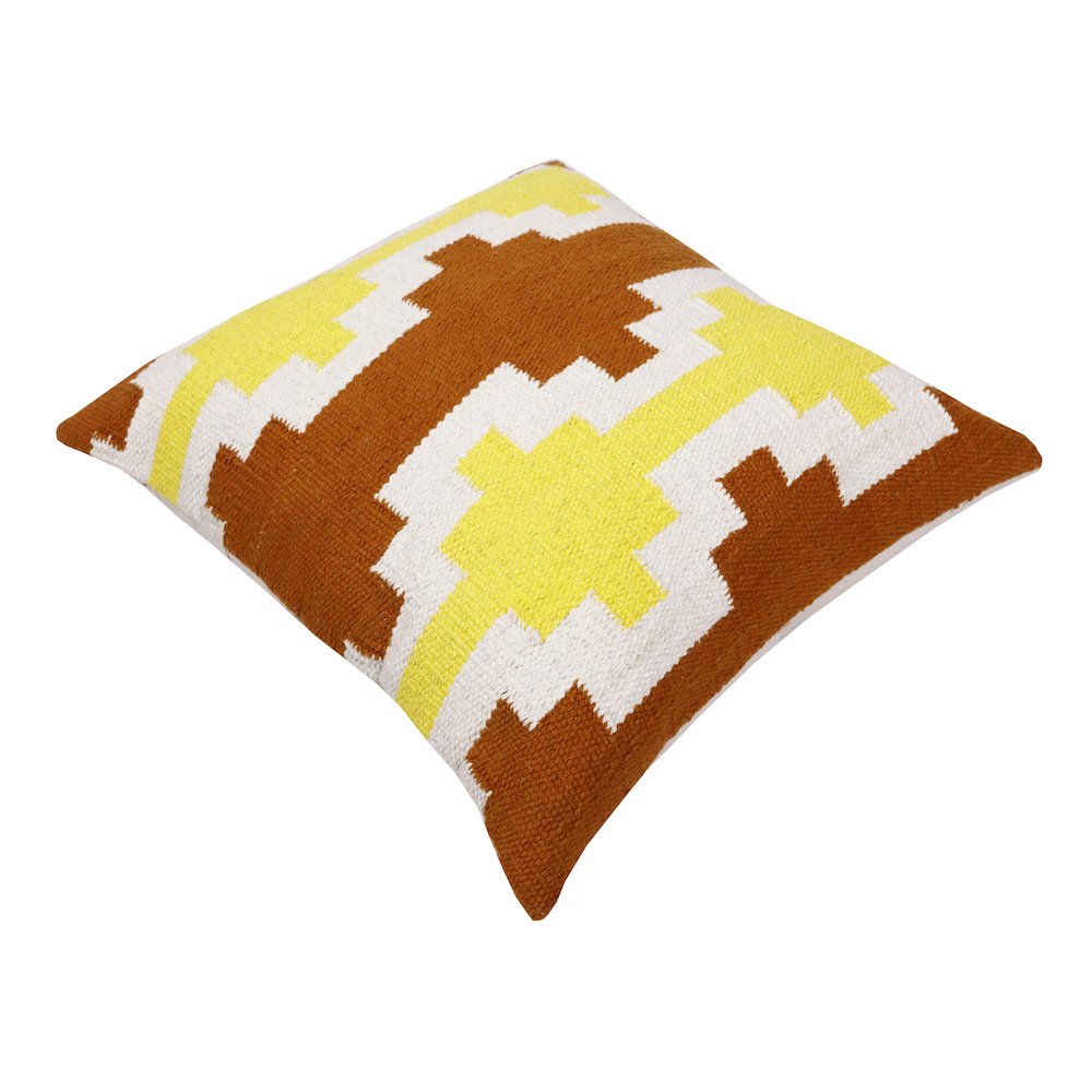 Ox Bay Hand-Woven White/Yellow Geometric All-Natural Cotton Pillow Cover. Picture 7