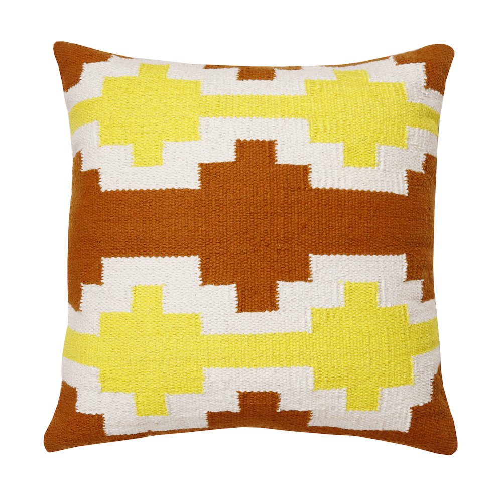 Ox Bay Hand-Woven White/Yellow Geometric All-Natural Cotton Pillow Cover. Picture 1