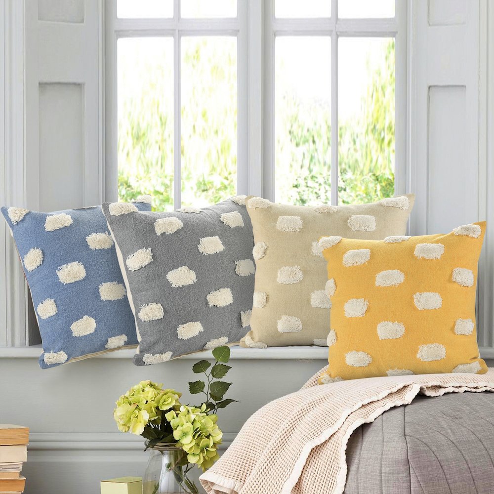 Ox Bay Hand-Woven Aqua/Tan Bordered Cotton Blend  Pillow Cover. Picture 6
