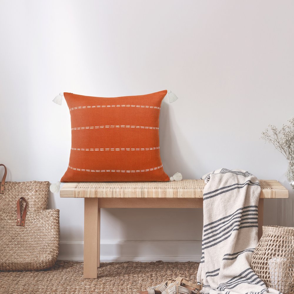 Estate Linen Poly Filled Pillow in Orange/Ivory, 20" x 20". Picture 2