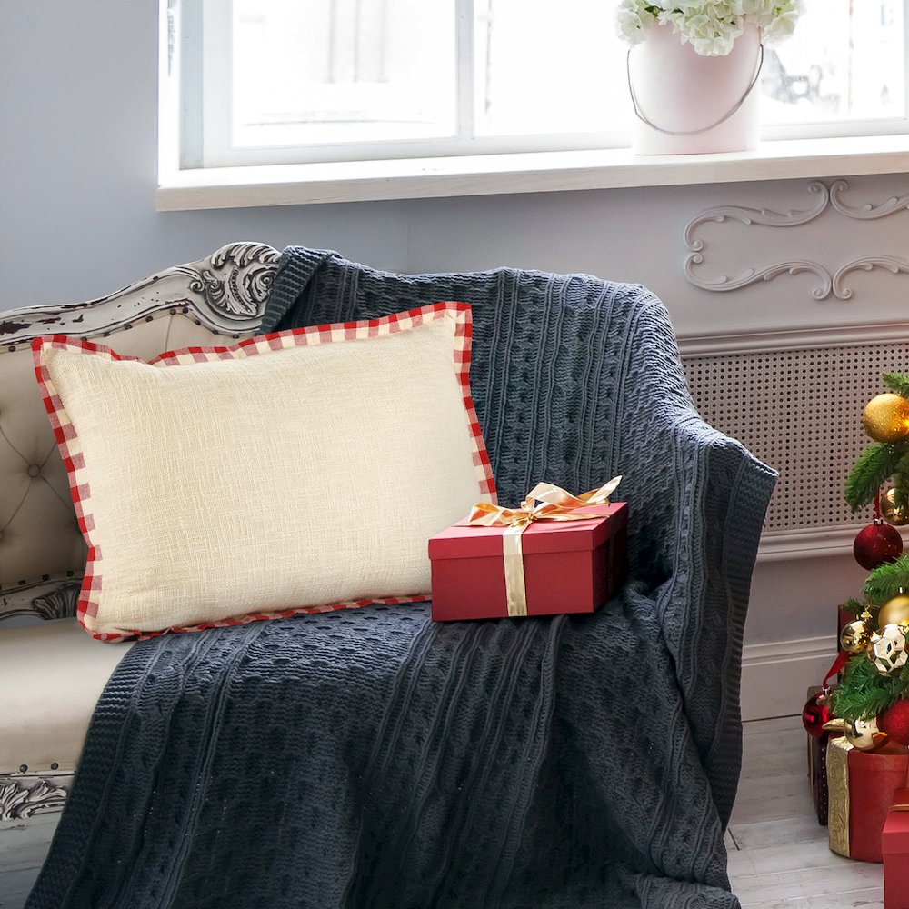 Merry Cotton Poly Filled Pillow in White/Red, 16" x 24". Picture 9