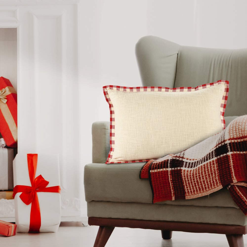 Merry Cotton Poly Filled Pillow in White/Red, 16" x 24". Picture 10