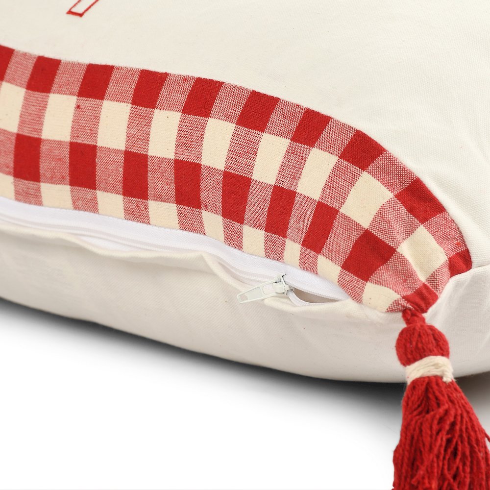 Merry Cotton Poly Filled Pillow in White/Red, 16" x 24". Picture 3