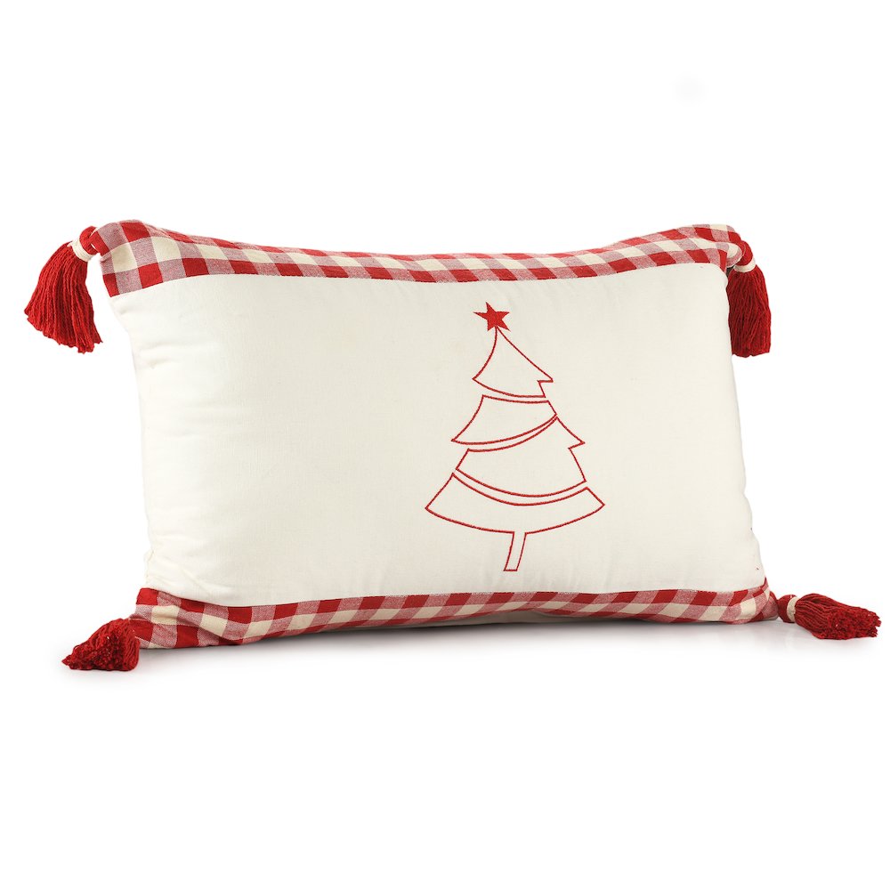 Merry Cotton Poly Filled Pillow in White/Red, 16" x 24". Picture 4