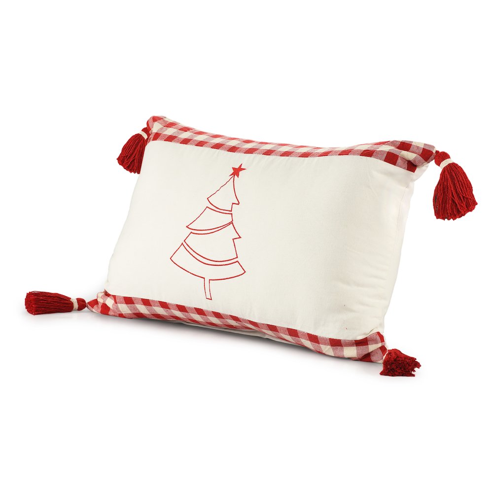 Merry Cotton Poly Filled Pillow in White/Red, 16" x 24". Picture 5