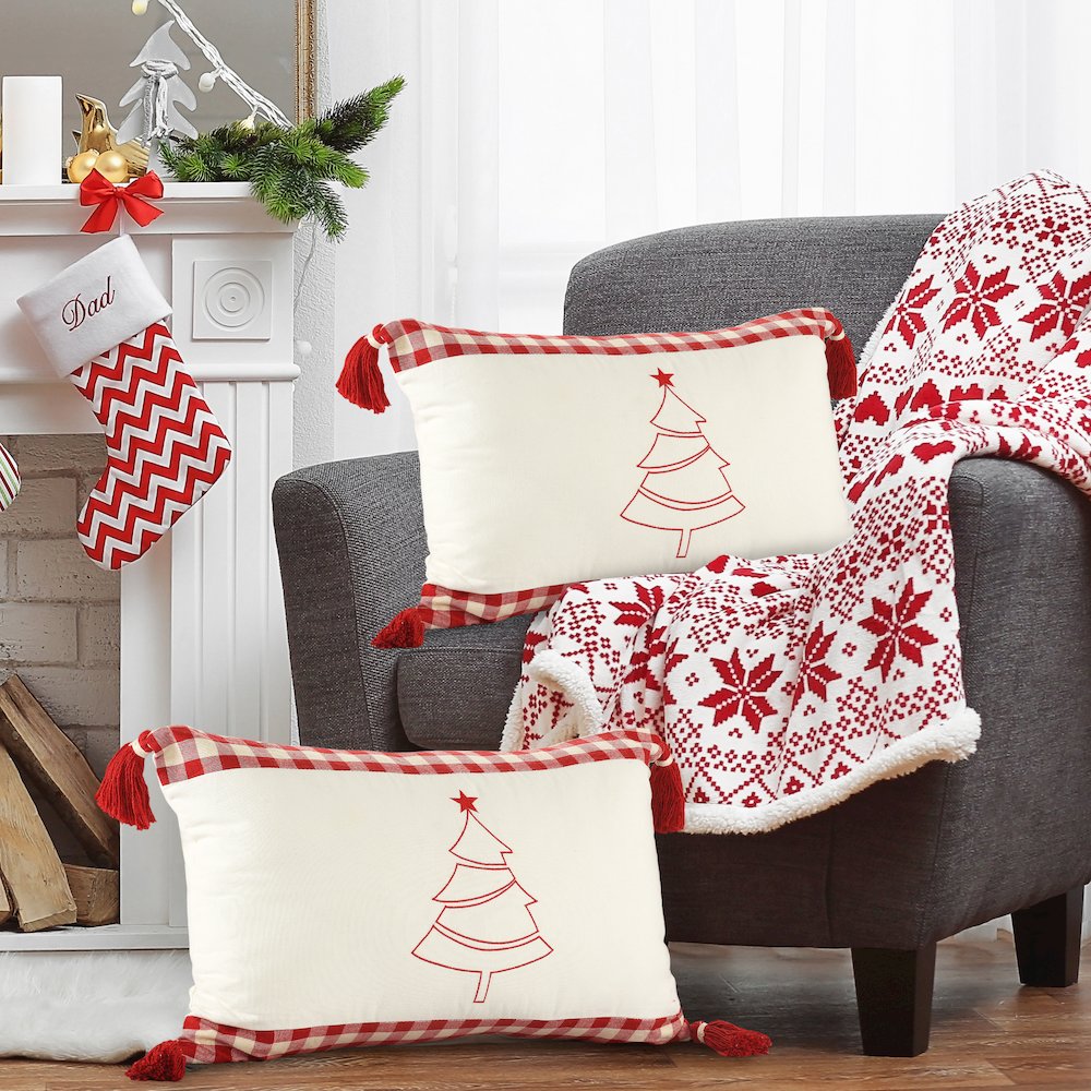 Merry Cotton Poly Filled Pillow in White/Red, 16" x 24". Picture 9