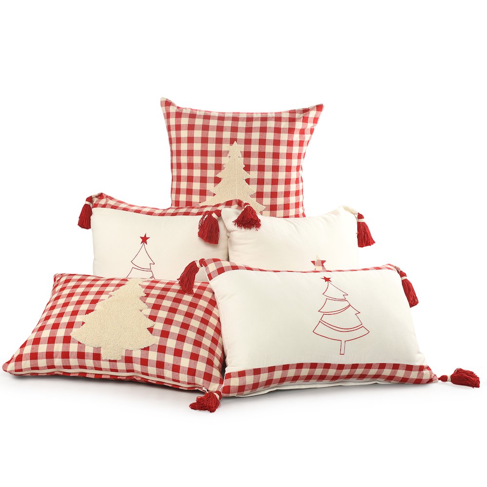 Merry Cotton Poly Filled Pillow in White/Red, 16" x 24". Picture 8