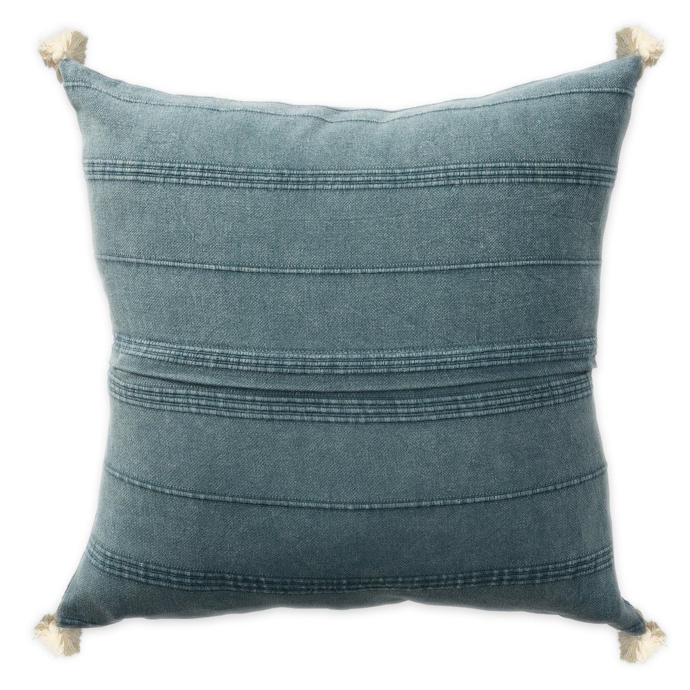 Silas Turkish Cotton Poly Filled Pillow in Gray/Blue, 18" x 18". Picture 3