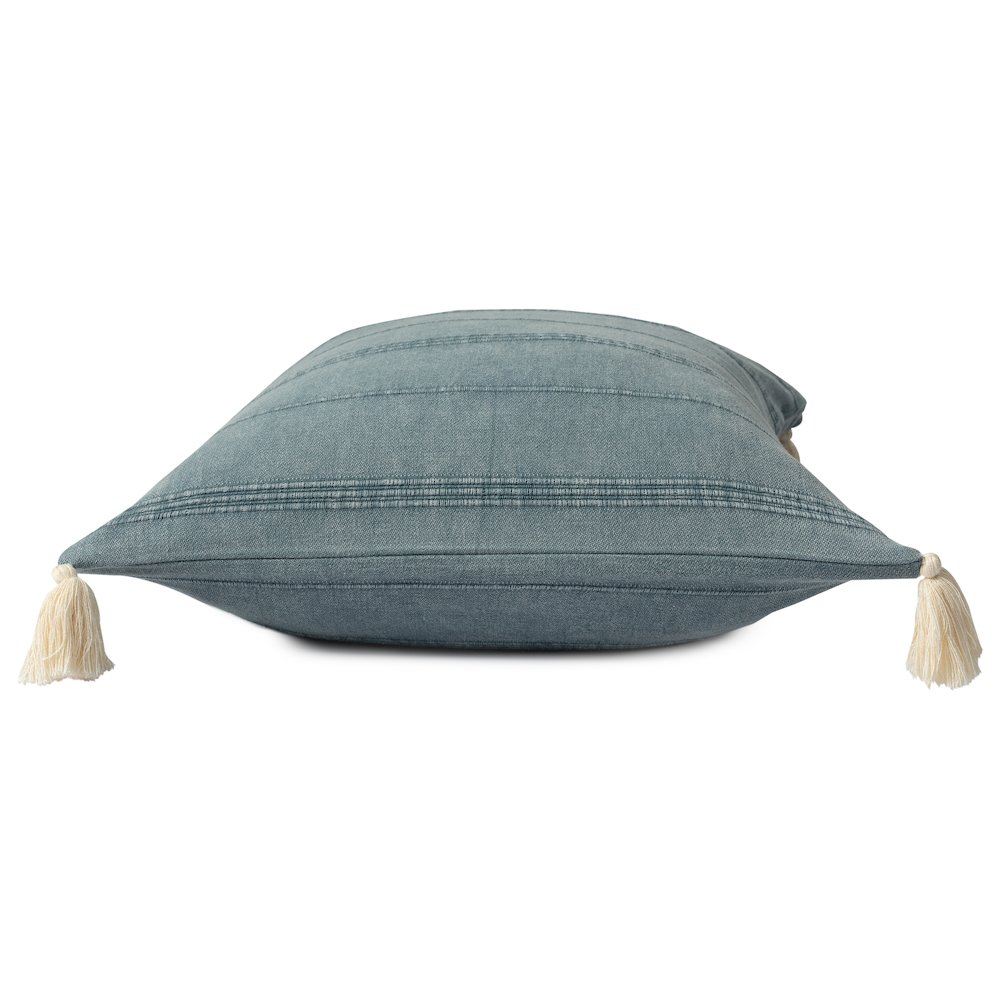 Silas Turkish Cotton Poly Filled Pillow in Gray/Blue, 18" x 18". Picture 4