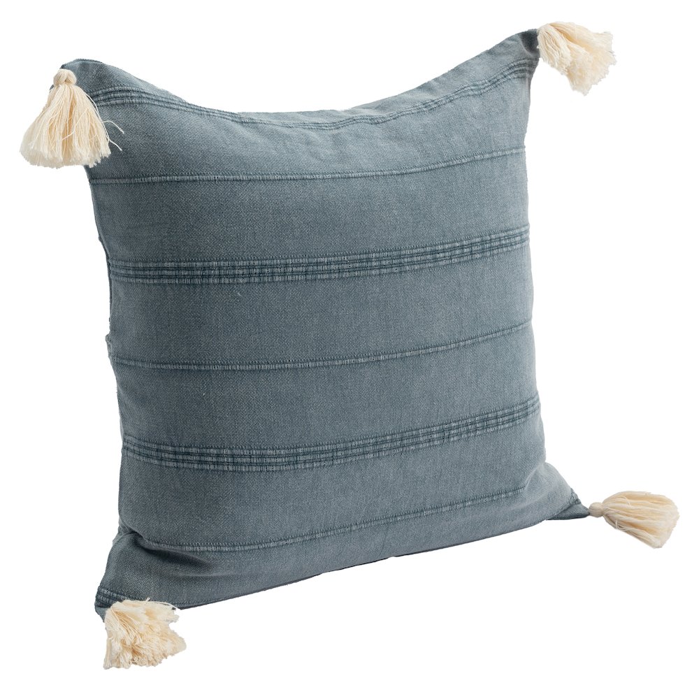 Silas Turkish Cotton Poly Filled Pillow in Gray/Blue, 18" x 18". Picture 6