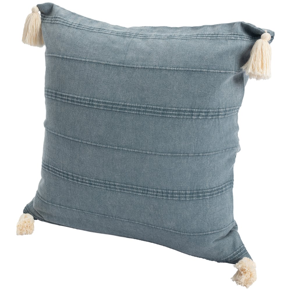 Silas Turkish Cotton Poly Filled Pillow in Gray/Blue, 18" x 18". Picture 7