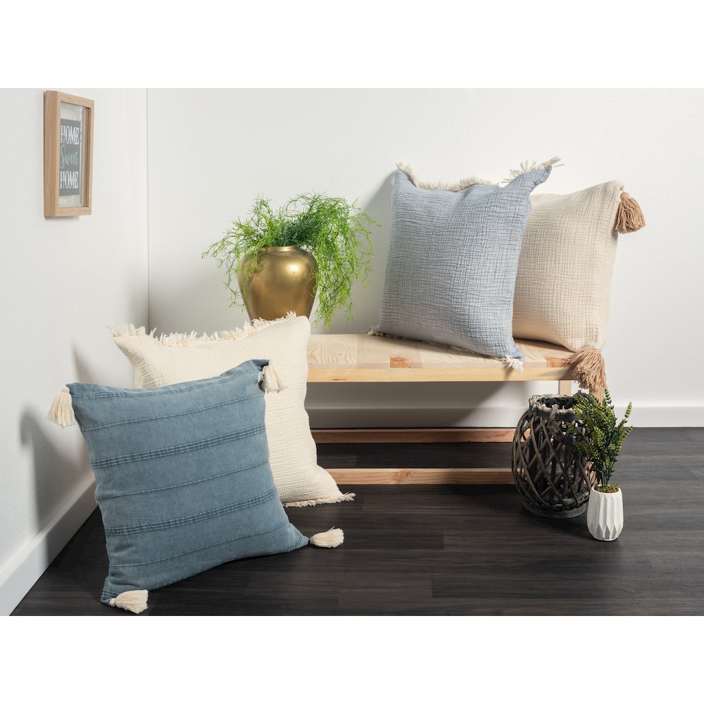 Silas Turkish Cotton Poly Filled Pillow in Gray/Blue, 18" x 18". Picture 9