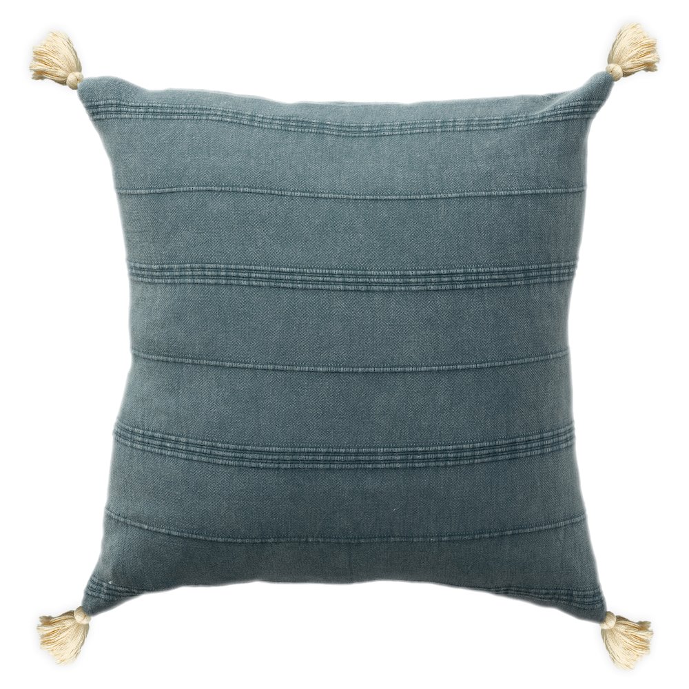 Silas Turkish Cotton Poly Filled Pillow in Gray/Blue, 18" x 18". Picture 1