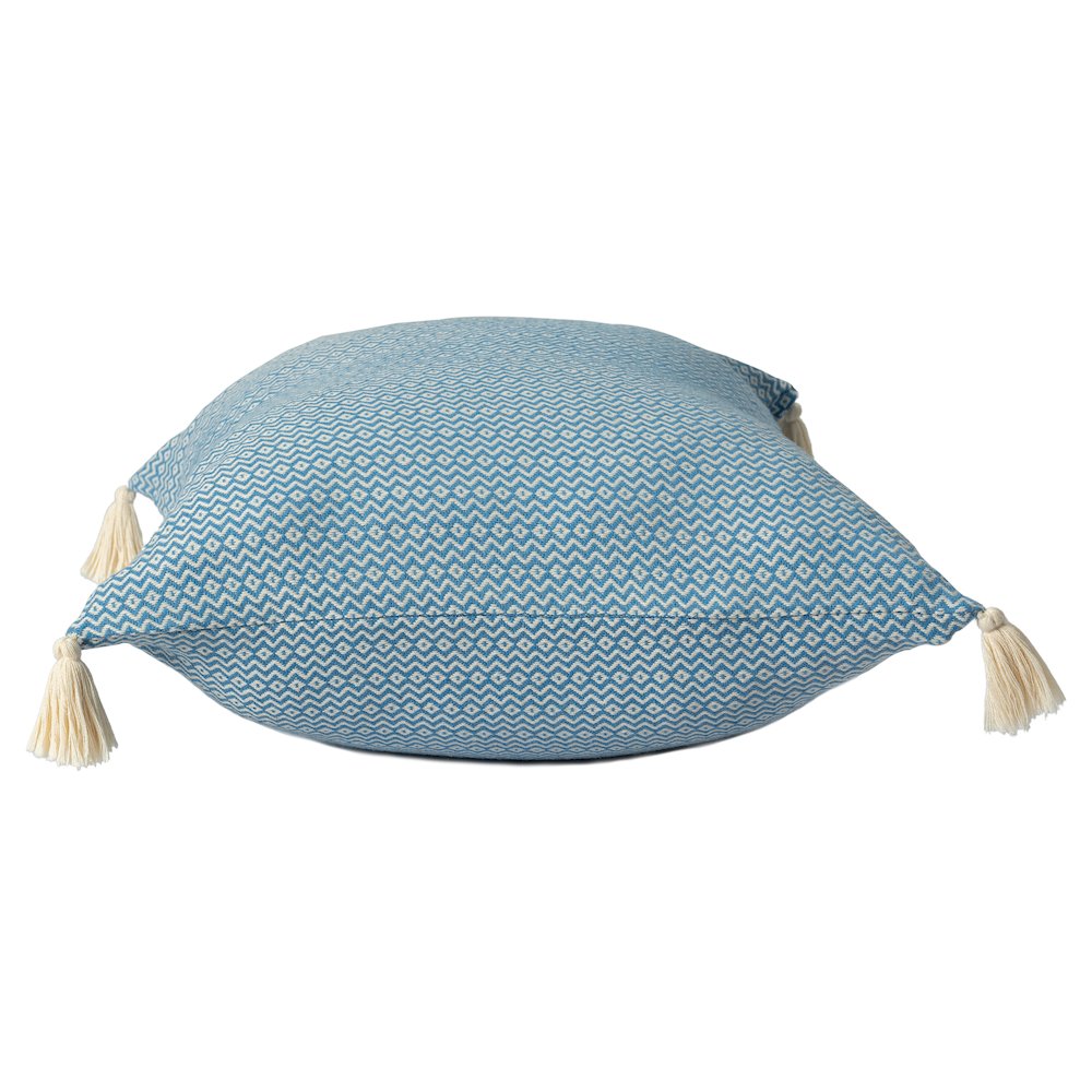 Sadie Turkish Cotton Poly Filled Pillow in Blue, 18" x 18". Picture 4