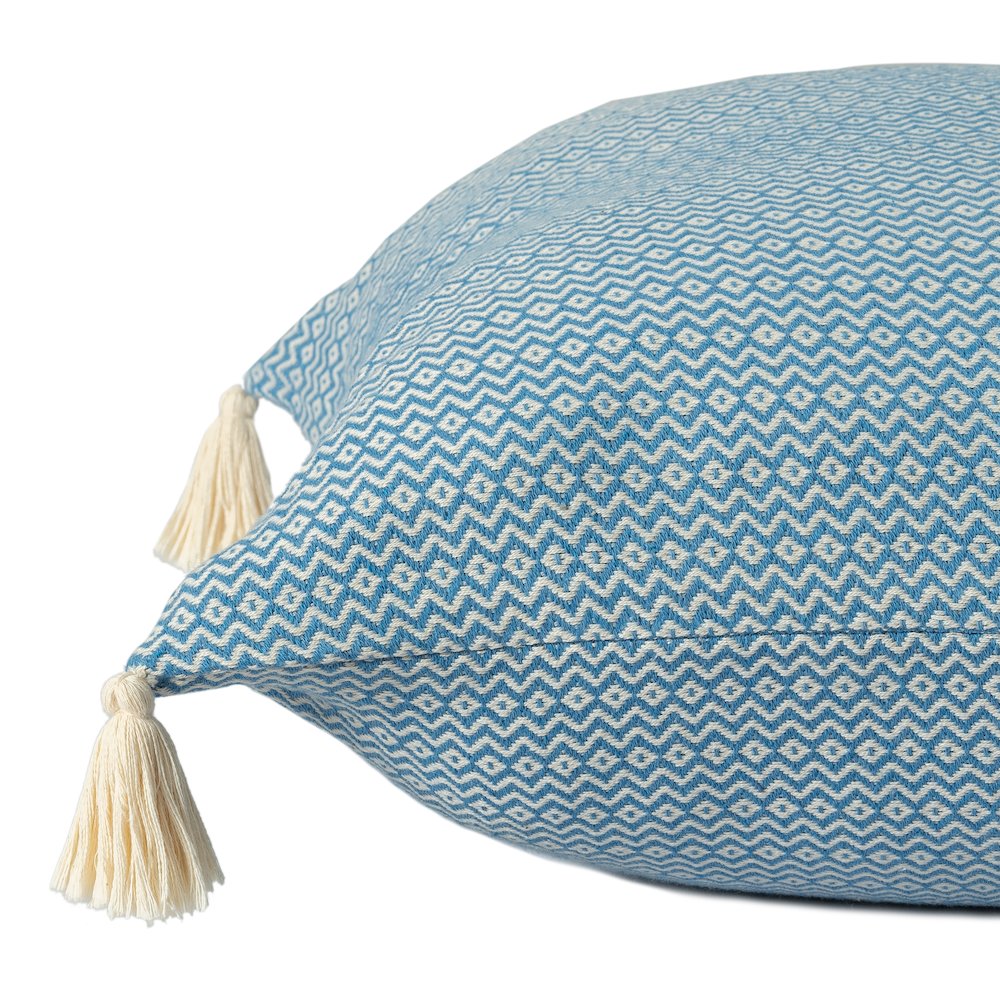 Sadie Turkish Cotton Poly Filled Pillow in Blue, 18" x 18". Picture 5
