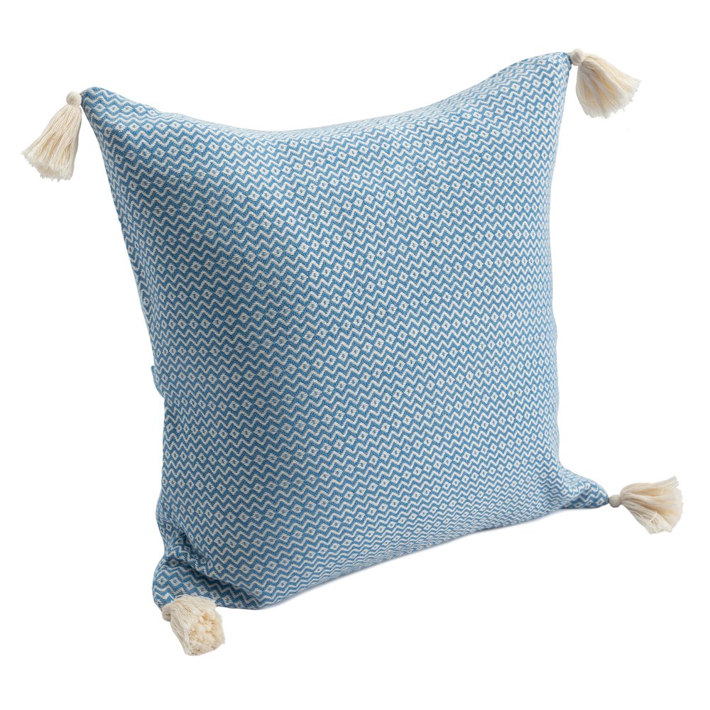 Sadie Turkish Cotton Poly Filled Pillow in Blue, 18" x 18". Picture 6