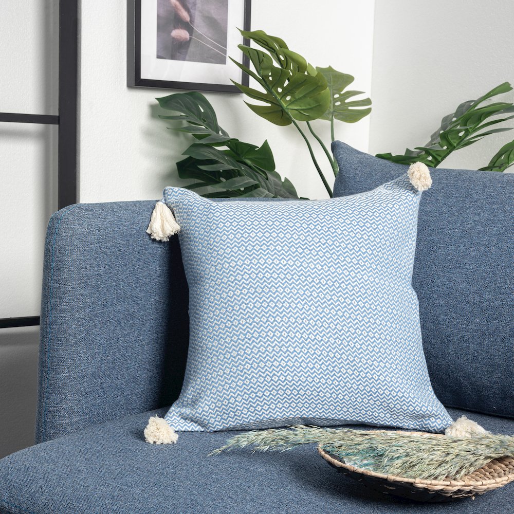 Sadie Turkish Cotton Poly Filled Pillow in Blue, 18" x 18". Picture 2