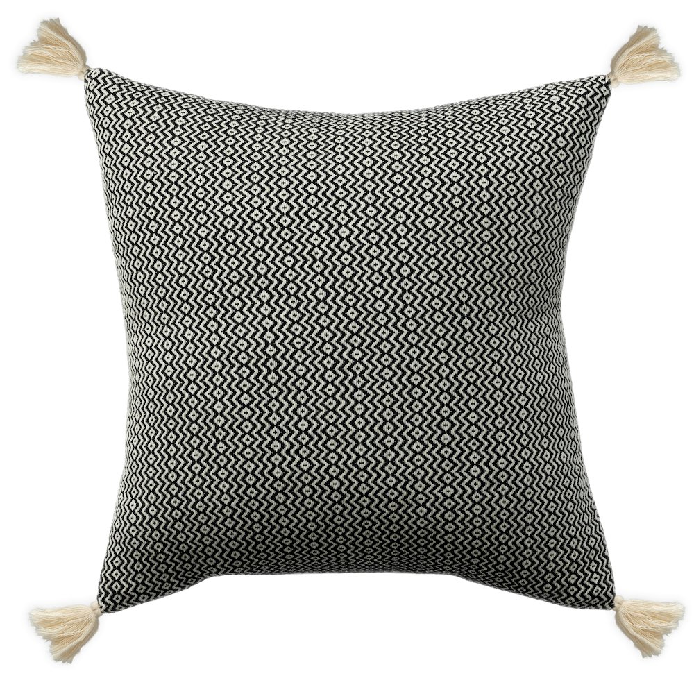 Sadie Turkish Cotton Poly Filled Pillow in Black, 18" x 18". Picture 1
