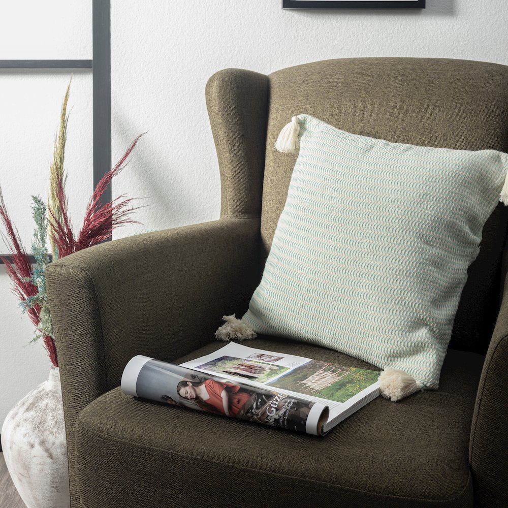 Breezy Turkish Cotton Poly Filled Pillow in Green, 18" x 18". Picture 2