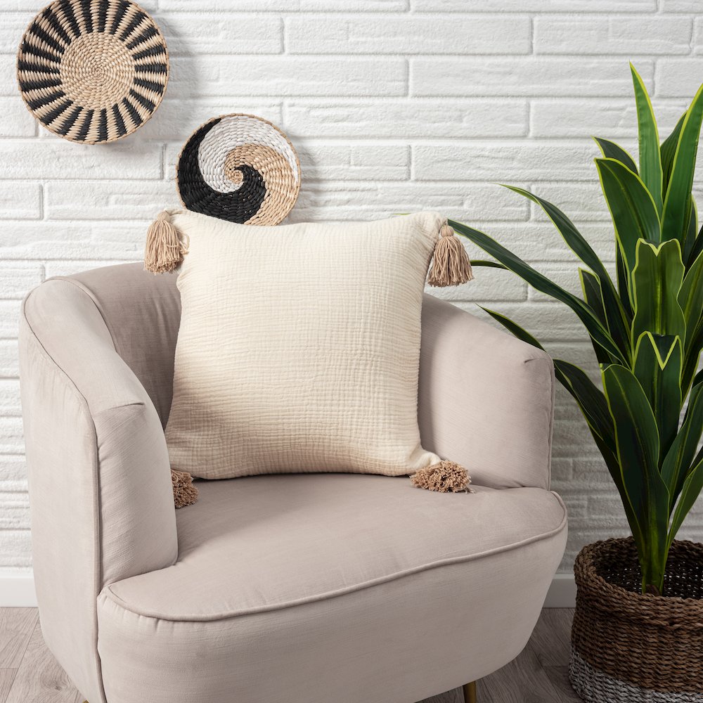Amari Turkish Cotton Poly Filled Pillow in Cream/Beige, 20" x 20". Picture 2