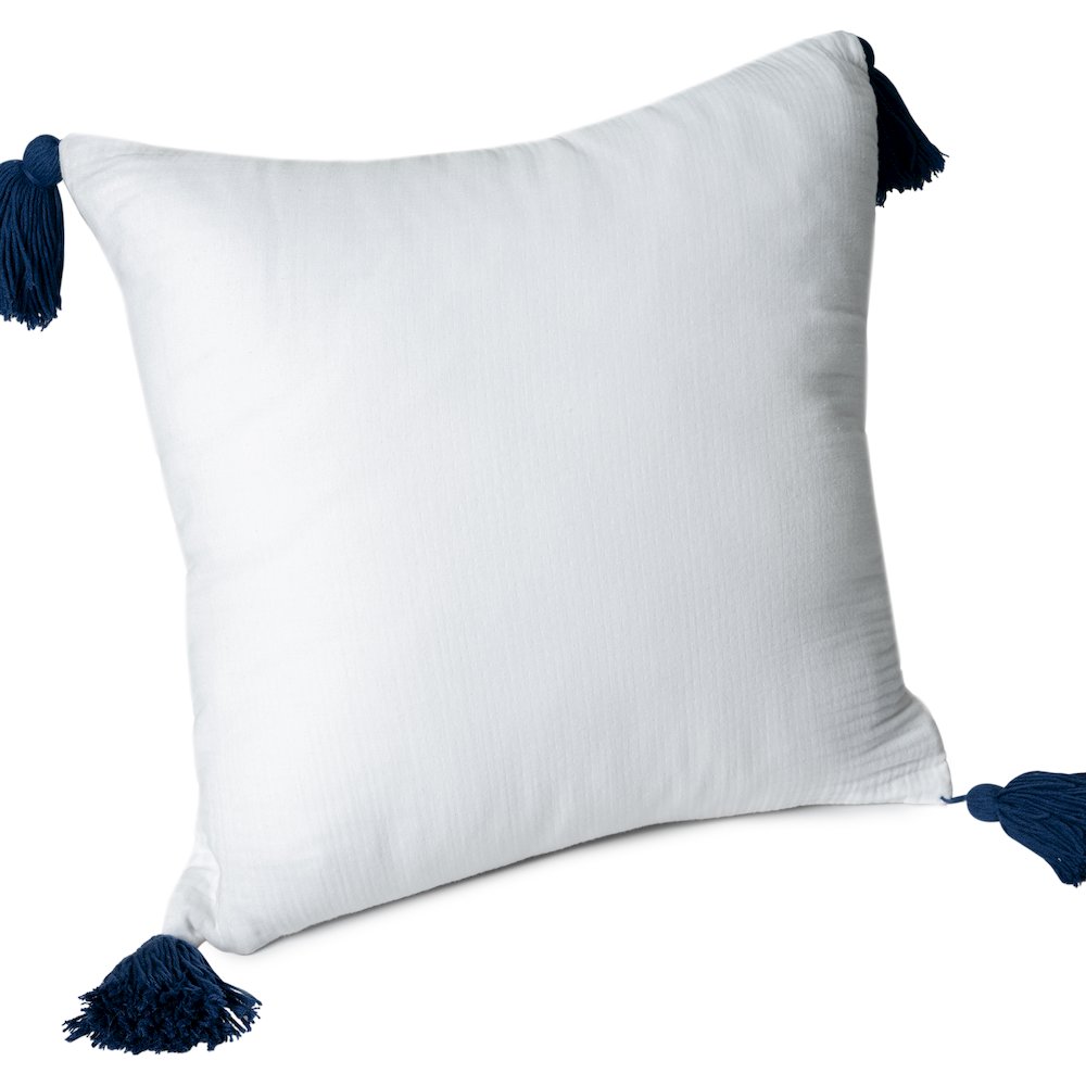 Amari Turkish Cotton Poly Filled Pillow in White/Blue, 20" x 20". Picture 4