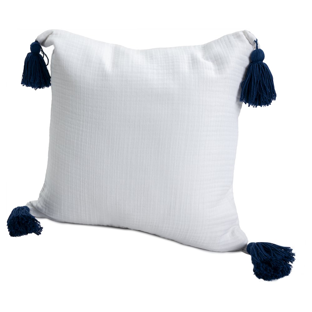 Amari Turkish Cotton Poly Filled Pillow in White/Blue, 20" x 20". Picture 5