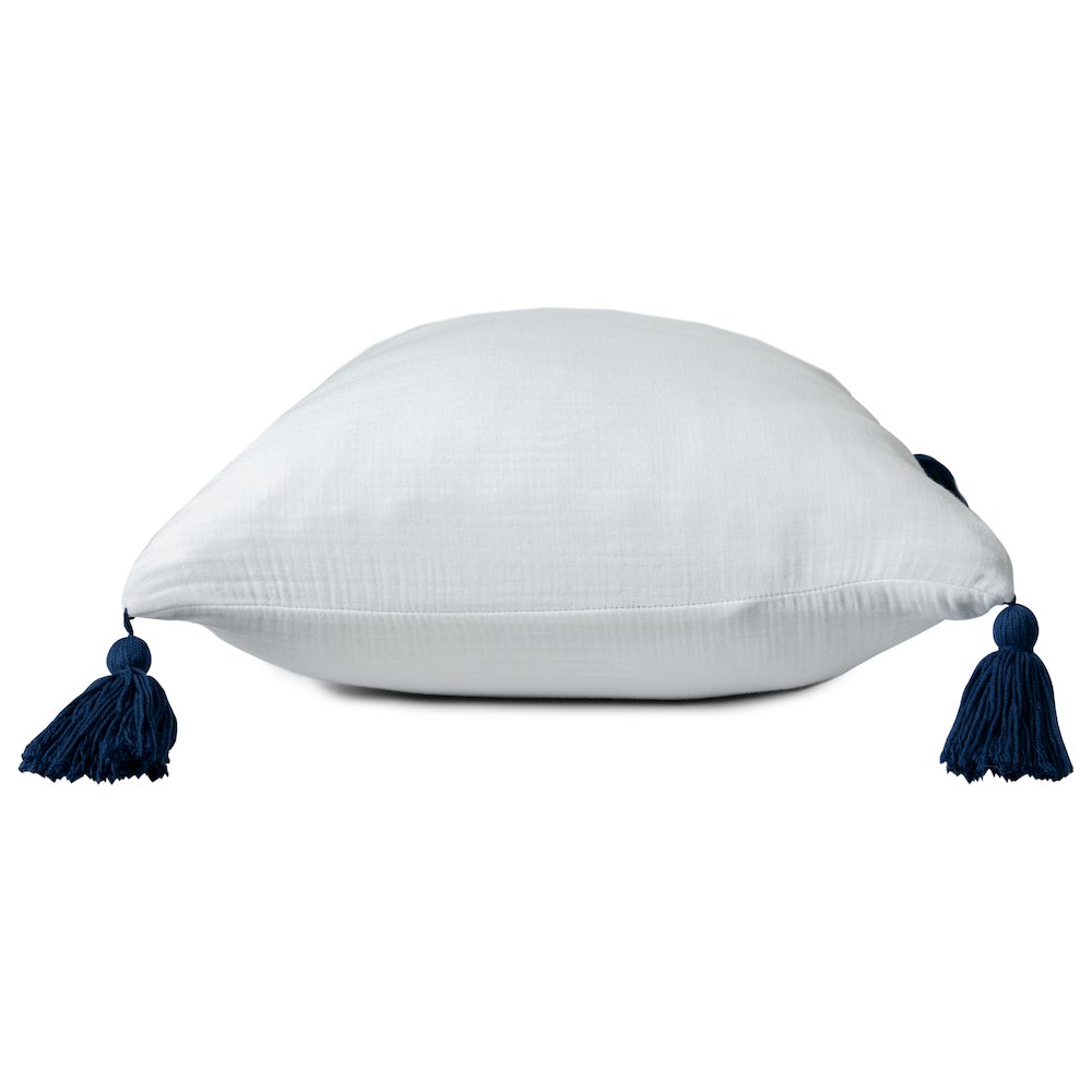 Amari Turkish Cotton Poly Filled Pillow in White/Blue, 20" x 20". Picture 6