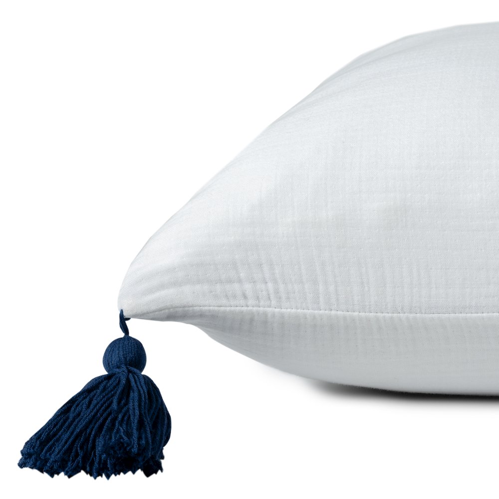 Amari Turkish Cotton Poly Filled Pillow in White/Blue, 20" x 20". Picture 7