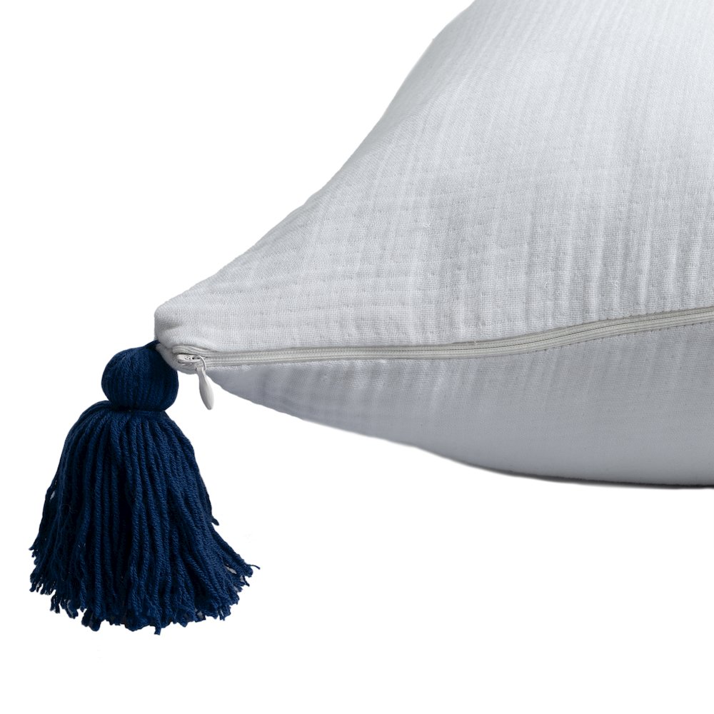 Amari Turkish Cotton Poly Filled Pillow in White/Blue, 20" x 20". Picture 8