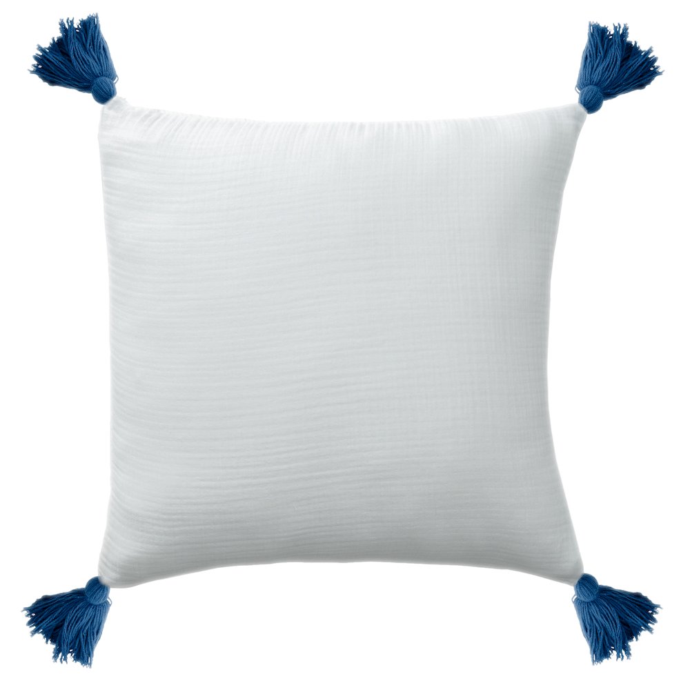Amari Turkish Cotton Poly Filled Pillow in White/Blue, 20" x 20". Picture 1