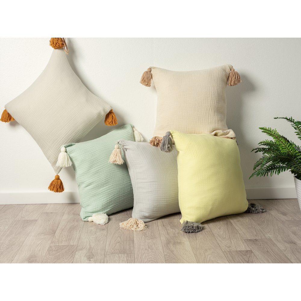 Amari Turkish Cotton Poly Filled Pillow in Gray/Beige, 20" x 20". Picture 9