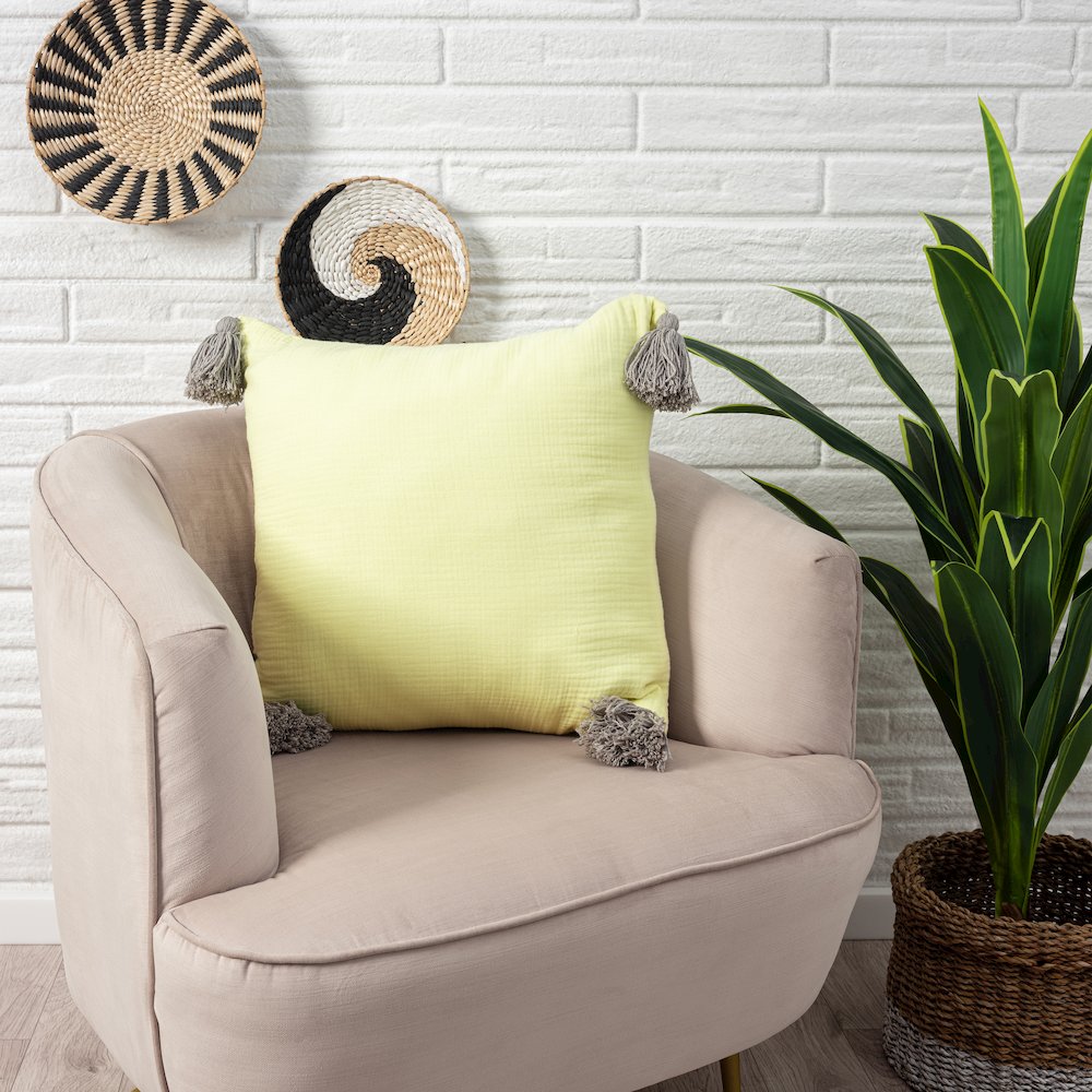 Amari Turkish Cotton Poly Filled Pillow in Yellow/Gray, 20" x 20". Picture 2