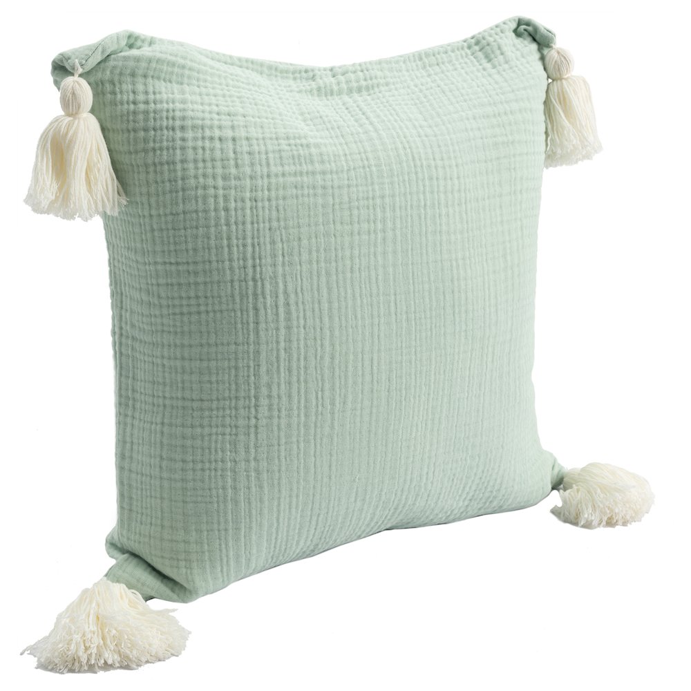 Amari Turkish Cotton Poly Filled Pillow in Green/Cream, 20" x 20". Picture 5