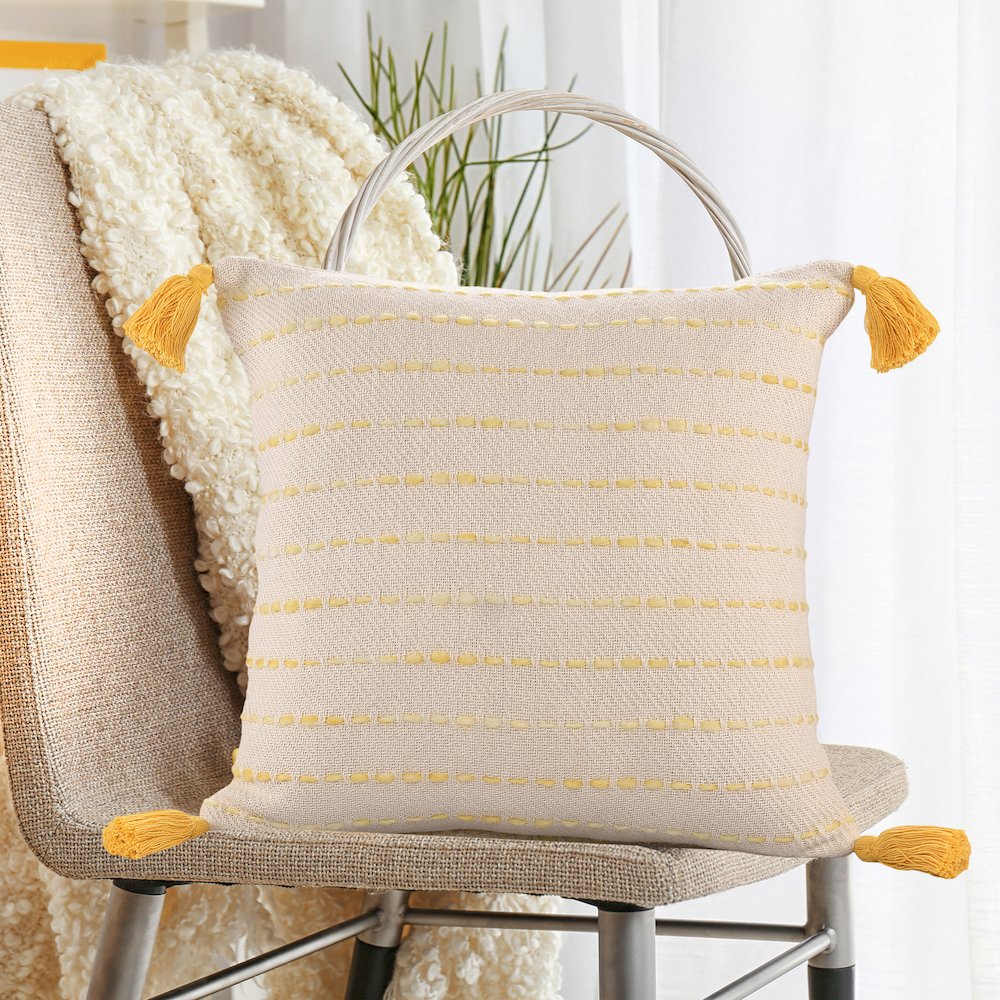 Torrent Cotton Blend Poly Filled Pillow in Yellow/Ivory, 20" x 20". Picture 2