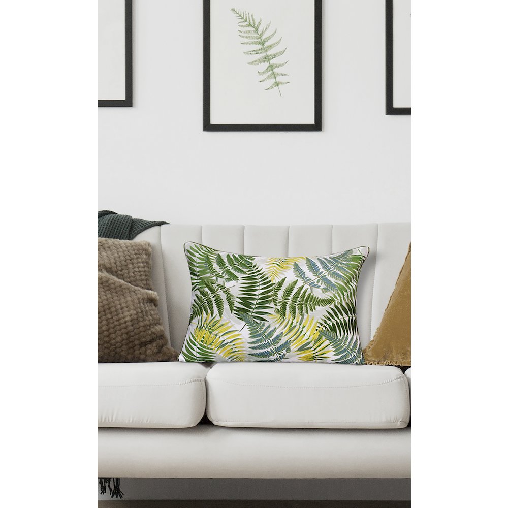Fern Performance Poly Filled Pillow in Green/Yellow, 14" x 20". Picture 2