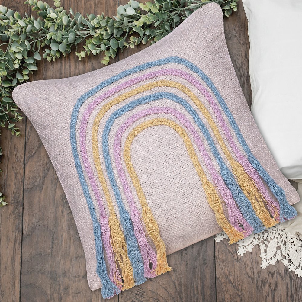 Groove Cotton Poly Filled Pillow in White/Multicolored, 20" x 20". Picture 2