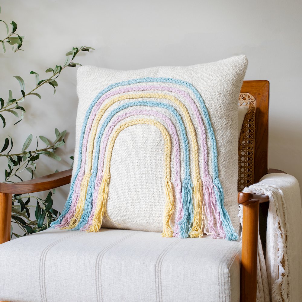Groove Cotton Poly Filled Pillow in White/Multicolored, 20" x 20". Picture 8