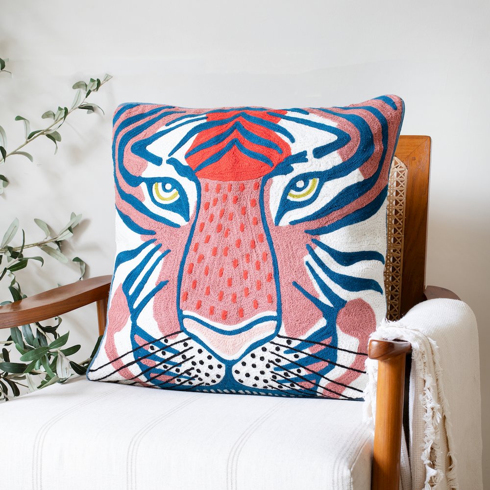 Gaia Cotton Poly Filled Pillow in Red/Blue, 20" x 20". Picture 8