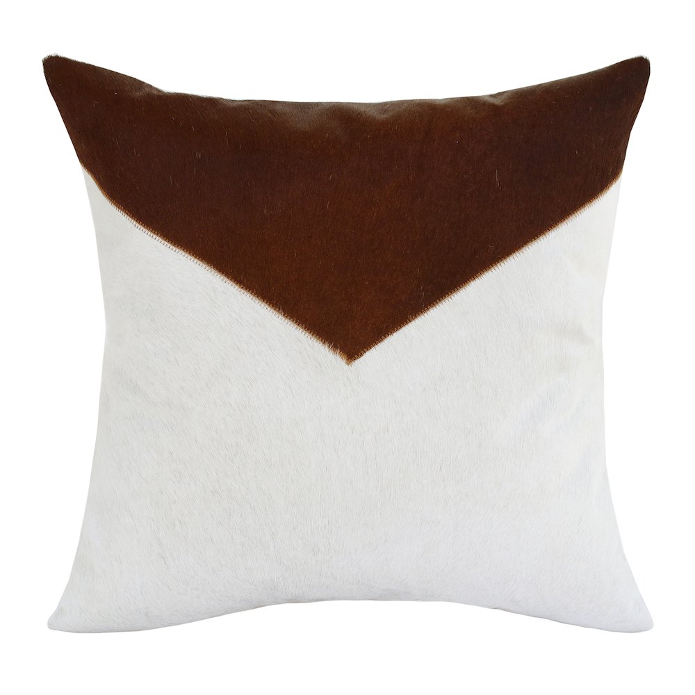 Austin Leather blend Poly Filled Pillow in Ivory/Brown, 20" x 20". Picture 1