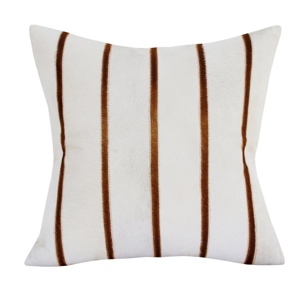 Austin Leather blend Poly Filled Pillow in Ivory/Brown, 20" x 20". Picture 1