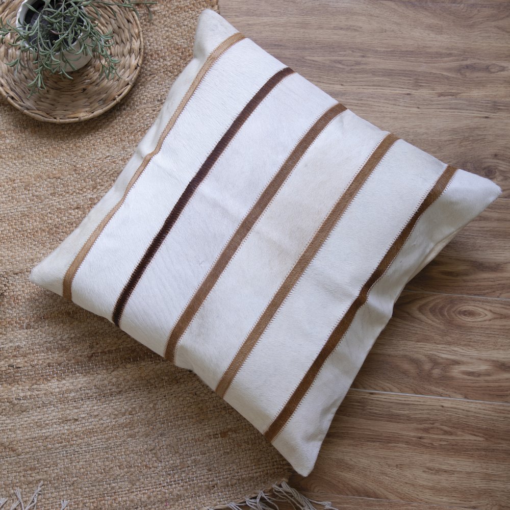 Austin Leather blend Poly Filled Pillow in Ivory/Brown, 20" x 20". Picture 2