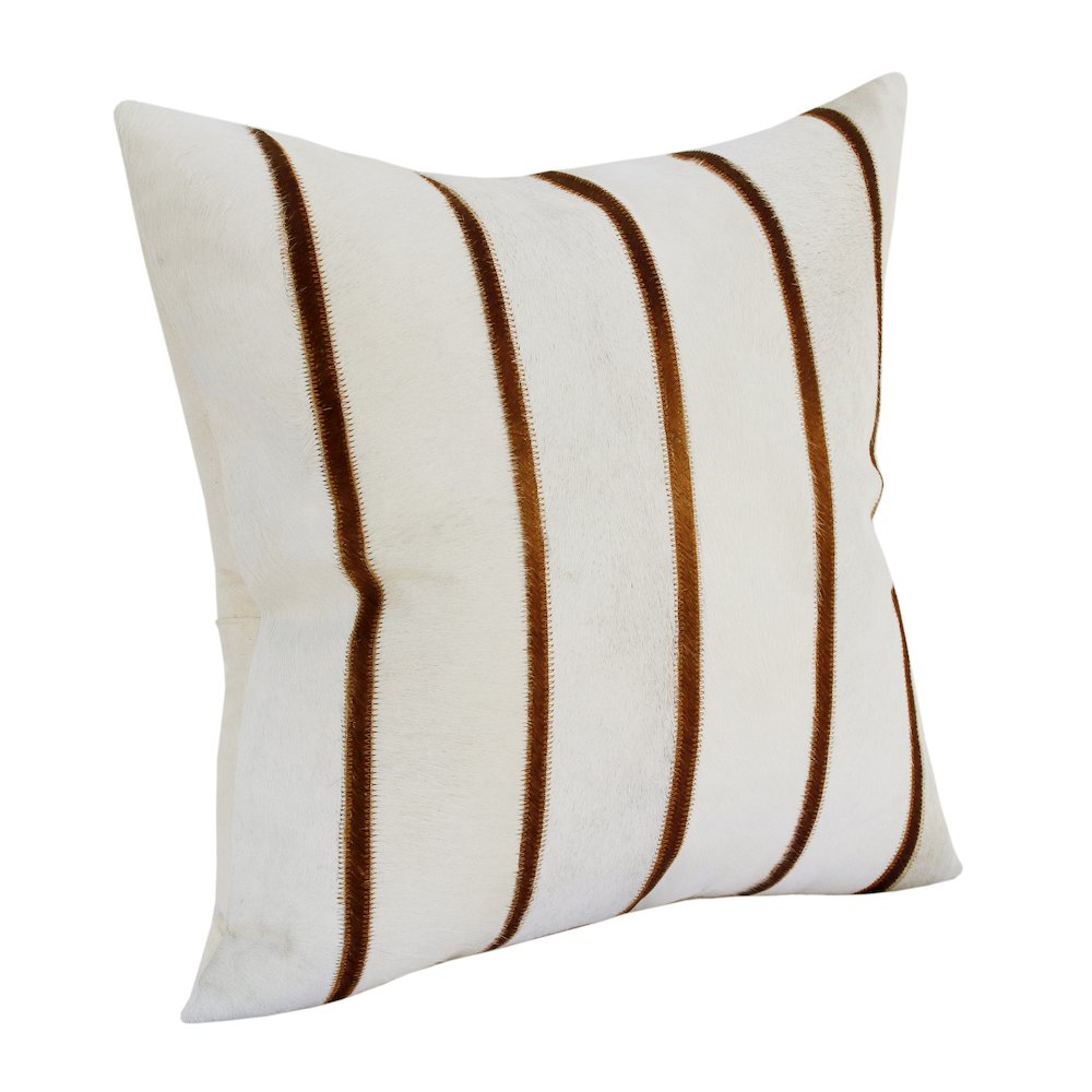 Austin Leather blend Poly Filled Pillow in Ivory/Brown, 20" x 20". Picture 3