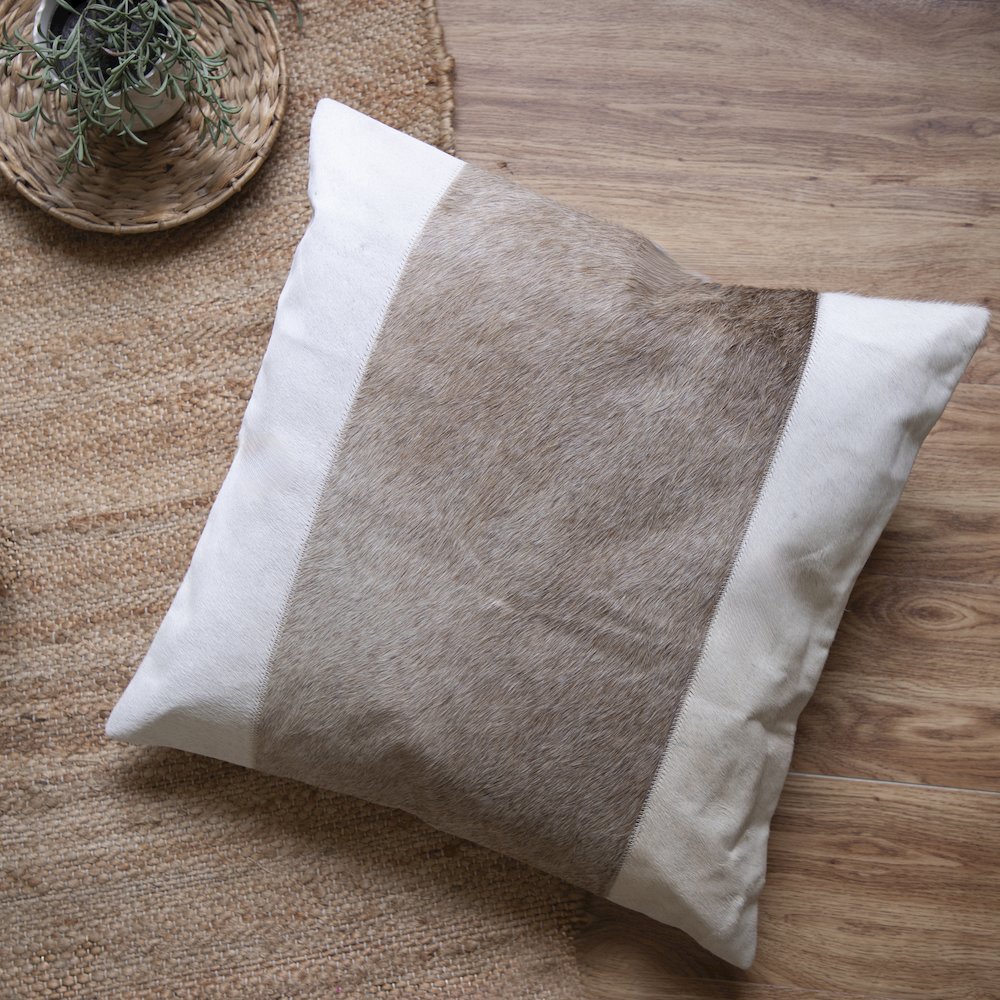 Austin Leather blend Poly Filled Pillow in Ivory/Beige, 20" x 20". Picture 2