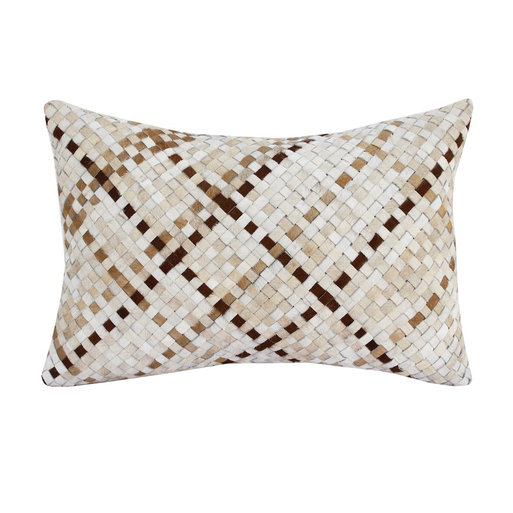 Austin Leather blend Poly Filled Pillow in Ivory/Brown, 16" x 24". Picture 1