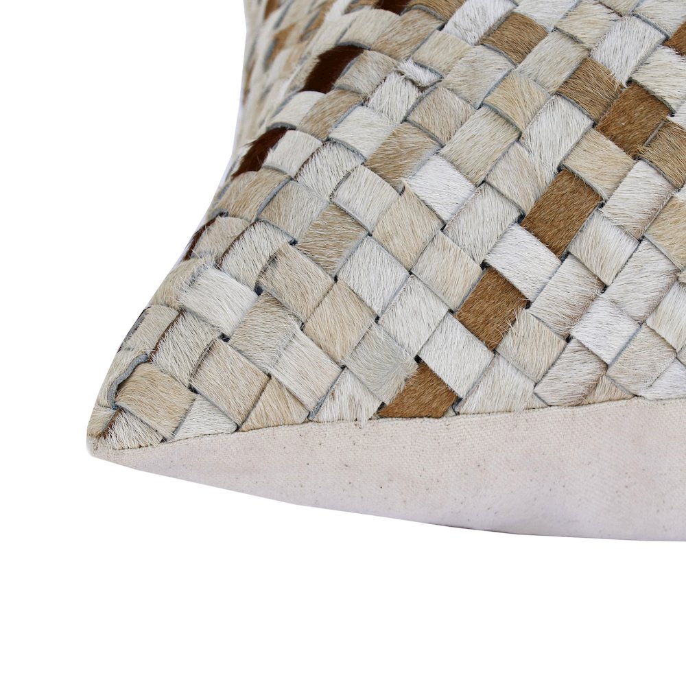 Austin Leather blend Poly Filled Pillow in Ivory/Brown, 16" x 24". Picture 5